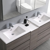 Fresca Lazzaro 72" Gray Wood Free Standing Double Sink Modern Bathroom Vanity w/ Medicine Cabinet - BathVault