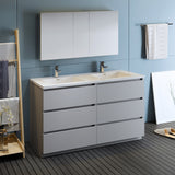 Fresca Lazzaro 60" Gray Free Standing Double Sink Modern Bathroom Vanity w/ Medicine Cabinet - BathVault