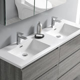 Fresca Lazzaro 60" Glossy Ash Gray Free Standing Double Sink Modern Bathroom Vanity w/ Medicine Cabinet - BathVault
