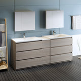 Fresca Lazzaro 84" Gray Wood Free Standing Double Sink Modern Bathroom Vanity w/ Medicine Cabinet - BathVault