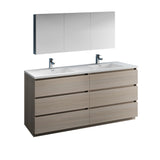 Fresca Lazzaro 72" Gray Wood Free Standing Double Sink Modern Bathroom Vanity w/ Medicine Cabinet - BathVault
