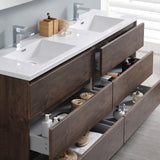 Fresca Lazzaro 72" Rosewood Free Standing Double Sink Modern Bathroom Vanity w/ Medicine Cabinet - BathVault
