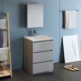 Fresca Lazzaro 24" Gray Free Standing Modern Bathroom Vanity w/ Medicine Cabinet - BathVault