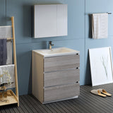 Fresca Lazzaro 30" Glossy Ash Gray Free Standing Modern Bathroom Vanity w/ Medicine Cabinet - BathVault