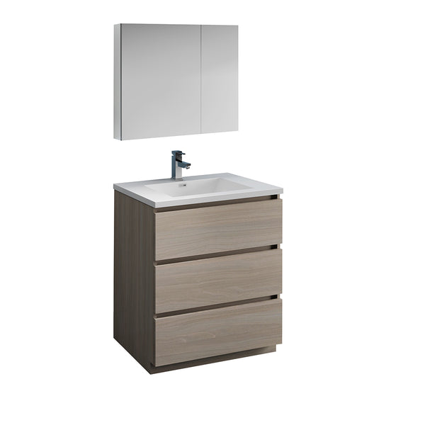 Fresca Lazzaro 30" Gray Wood Free Standing Modern Bathroom Vanity w/ Medicine Cabinet - BathVault