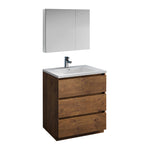 Fresca Lazzaro 30" Rosewood Free Standing Modern Bathroom Vanity w/ Medicine Cabinet - BathVault
