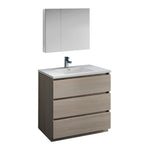 Fresca Lazzaro 36" Gray Wood Free Standing Modern Bathroom Vanity w/ Medicine Cabinet - BathVault