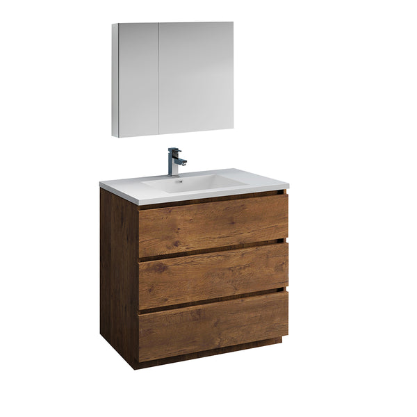 Fresca Lazzaro 36" Rosewood Free Standing Modern Bathroom Vanity w/ Medicine Cabinet - BathVault