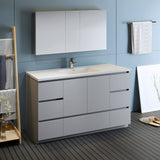 Fresca Lazzaro 60" Gray Free Standing Single Sink Modern Bathroom Vanity w/ Medicine Cabinet - BathVault