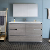 Fresca Lazzaro 60" Glossy Ash Gray Free Standing Single Sink Modern Bathroom Vanity w/ Medicine Cabinet - BathVault