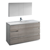 Fresca Lazzaro 60" Glossy Ash Gray Free Standing Single Sink Modern Bathroom Vanity w/ Medicine Cabinet - BathVault