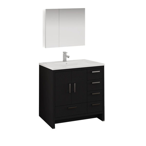 Fresca Imperia 36" Dark Gray Oak Free Standing Modern Bathroom Vanity w/ Medicine Cabinet - Right Version - BathVault