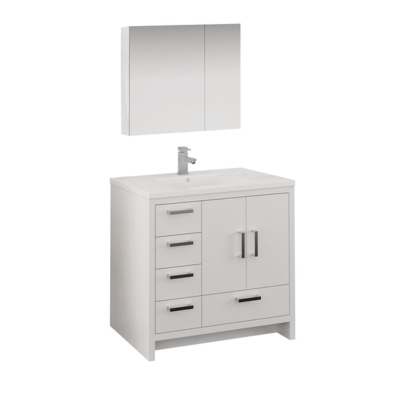 Fresca Imperia 36" Glossy White Free Standing Modern Bathroom Vanity w/ Medicine Cabinet- Left Version - BathVault