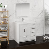 Fresca Imperia 36" Glossy White Free Standing Modern Bathroom Vanity w/ Medicine Cabinet - Right Version - BathVault