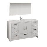 Fresca Imperia 60" Glossy White Free Standing Single Sink Modern Bathroom Vanity w/ Medicine Cabinet - BathVault