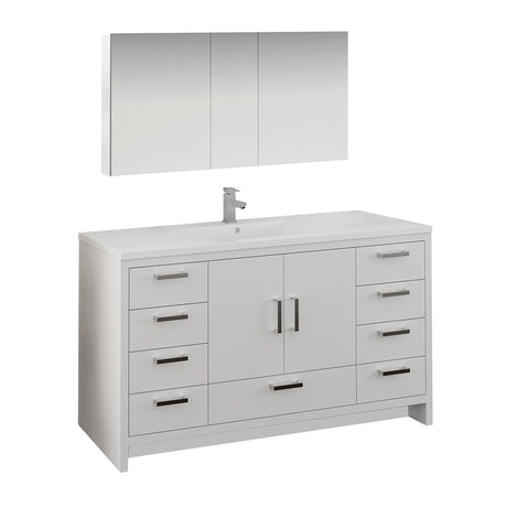 Fresca Imperia 60" Glossy White Free Standing Single Sink Modern Bathroom Vanity w/ Medicine Cabinet - BathVault