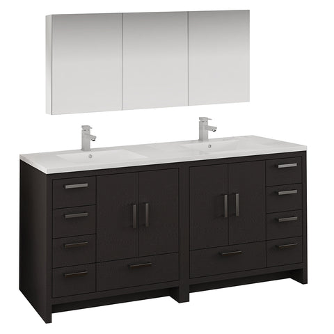 Fresca Imperia 72" Dark Gray Oak Free Standing Double Sink Modern Bathroom Vanity w/ Medicine Cabinet - BathVault