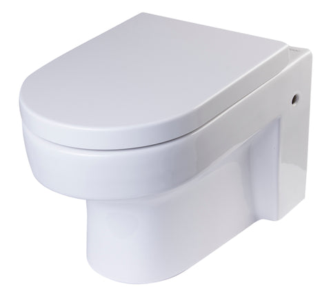 Eago Wall Mount 1-Piece 0.8/1.6 GPF Dual Flush Elongated Toilet Bowl in White Seat Included - BathVault