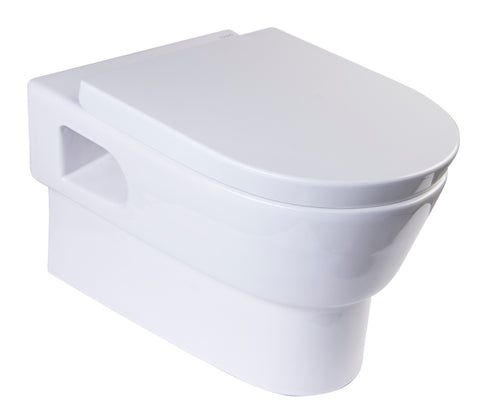Eago Wall Mount 1-Piece 0.8/1.6 GPF Dual Flush Elongated Toilet Bowl Only in White - BathVault